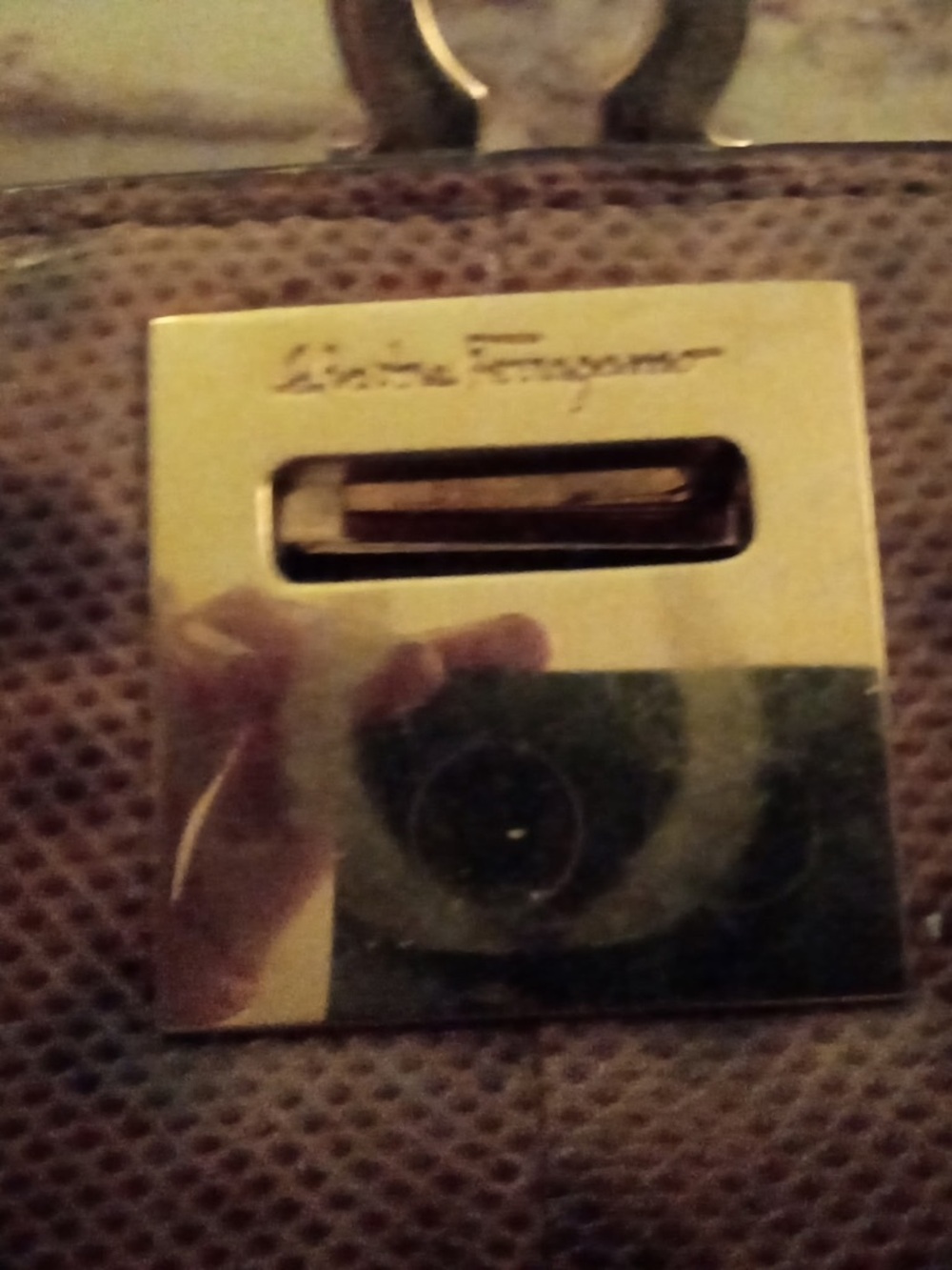 Salvatore Ferragamo Brown Textured Leather Mirror Accent